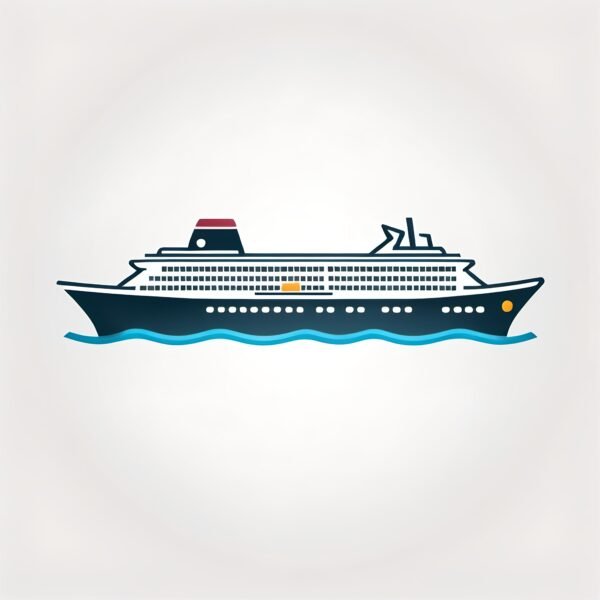 Flat vector icon of a cruise ship with clean geometric shapes on white background