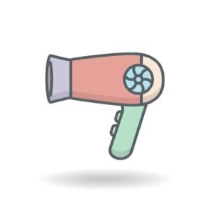 flat vector icon of a hair dryer pastel fill dark gray outline rounded edges subtle shadow white background