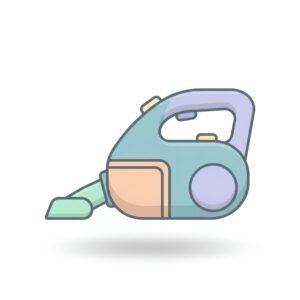 flat vector icon of a handheld vacuum pastel colors dark gray outline rounded geometry consistent soft shadow white background