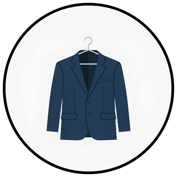 Flat vector icon of jacket or blazer on hanger professional look