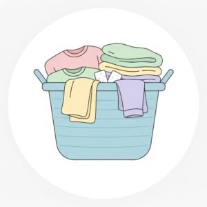 flat vector icon of a laundry basket with folded clothes pastel color palette 2