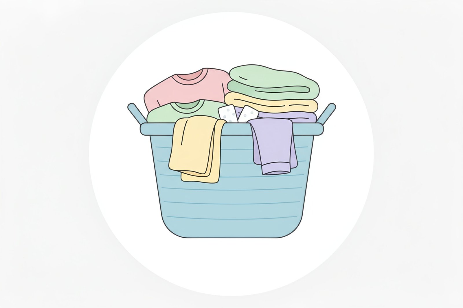 flat vector icon of a laundry basket with folded clothes pastel color palette 2