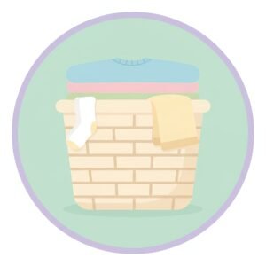 flat vector icon of a laundry basket with folded clothes pastel color palette