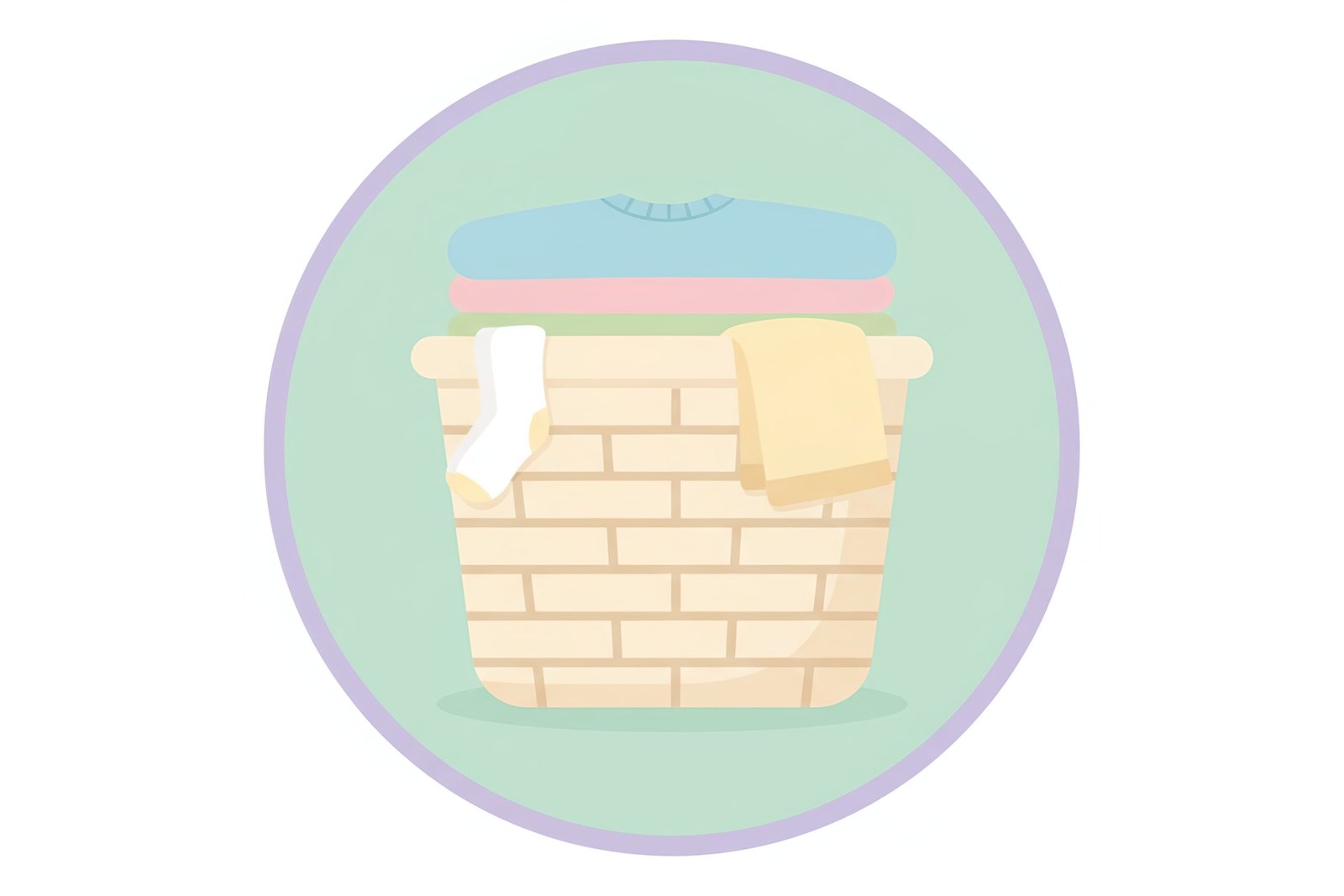 flat vector icon of a laundry basket with folded clothes pastel color palette