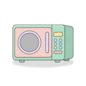 flat vector icon of a microwave with simple buttons pastel colors dark gray outline rounded edges soft drop shadow white background uniform style aRATAQuL upscaled