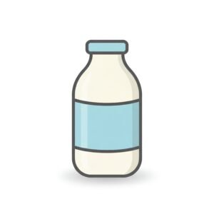 flat vector icon of a milk bottle with pastel blue label rounded shape soft shadow isolated on pure white background