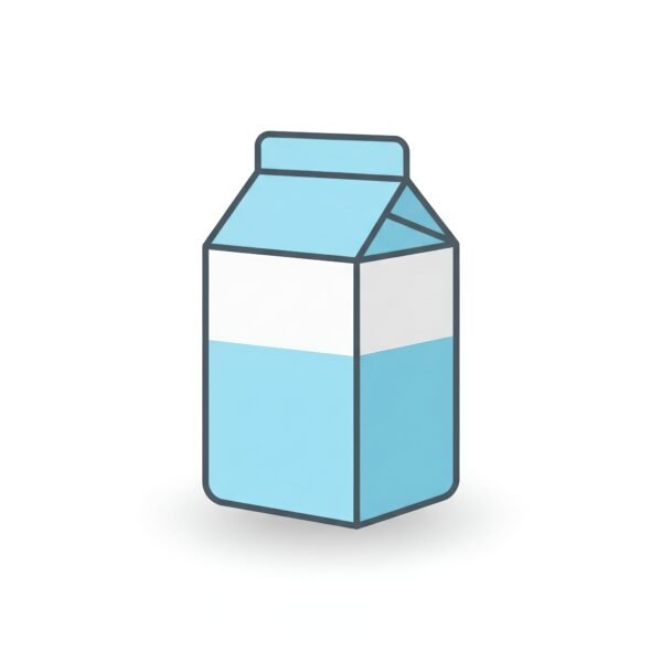 flat vector icon of a milk carton featuring a folded t shaped top pastel bas geometric but rounded edges outline soft shadow isolated on white
