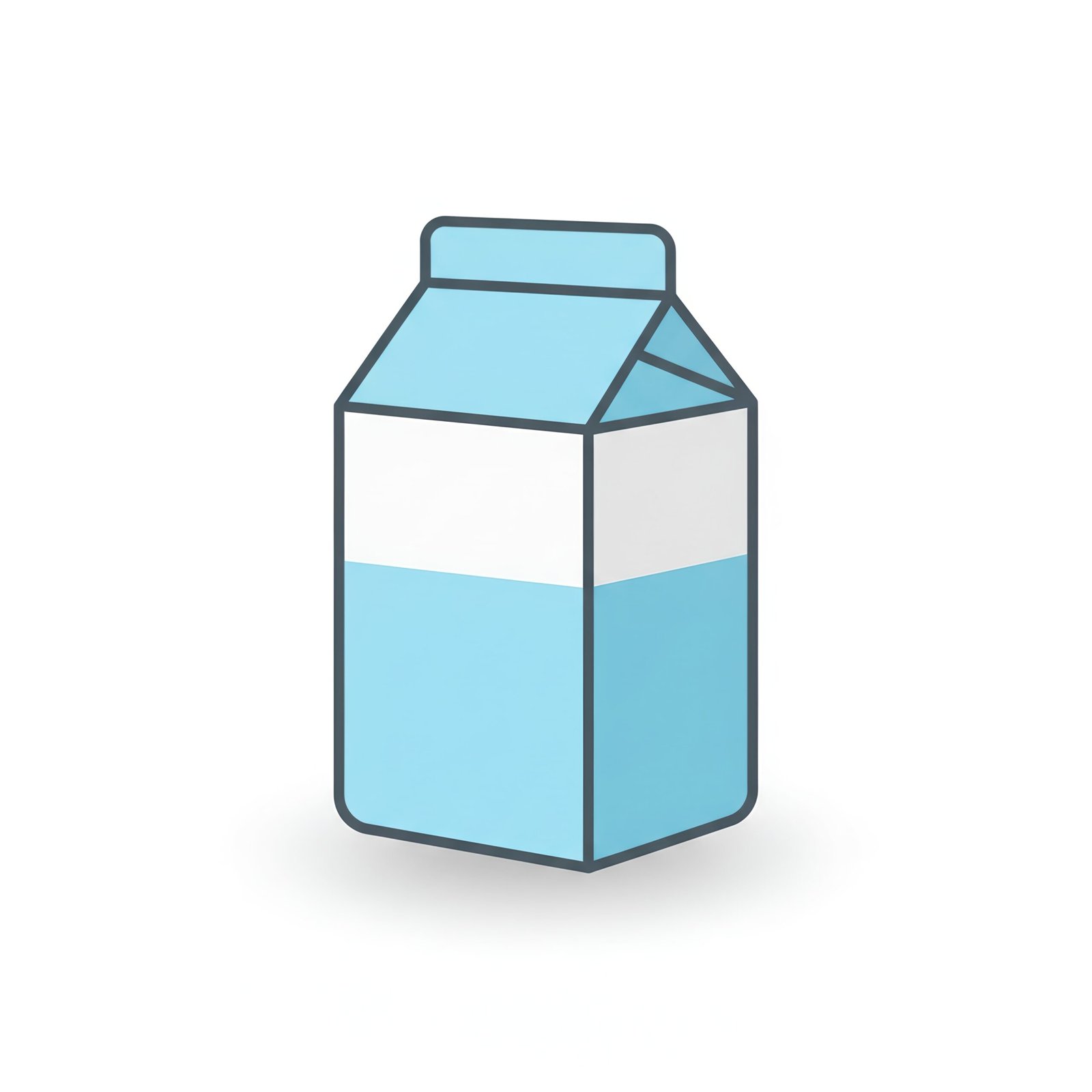 flat vector icon of a milk carton featuring a folded t shaped top pastel bas geometric but rounded edges outline soft shadow isolated on white
