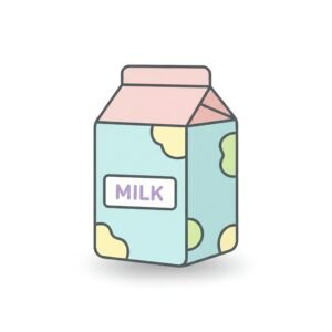 flat vector icon of a milk carton with simple geometric shapes pastel colorners soft shadow pure white background