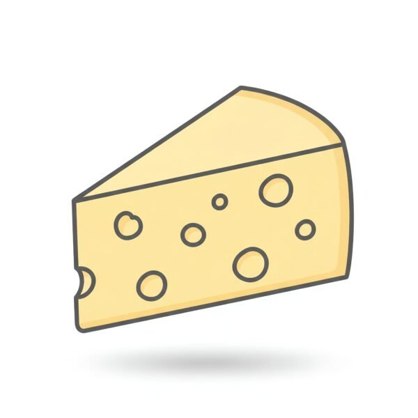 flat vector icon of a parmesan cheese wedge with angled cut and small rounrk gray outline soft shadow white background