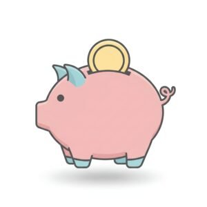 flat vector icon of a piggy bank with coin slot on top pastel palette dark gray outline rounded corners soft shadow isolated on white