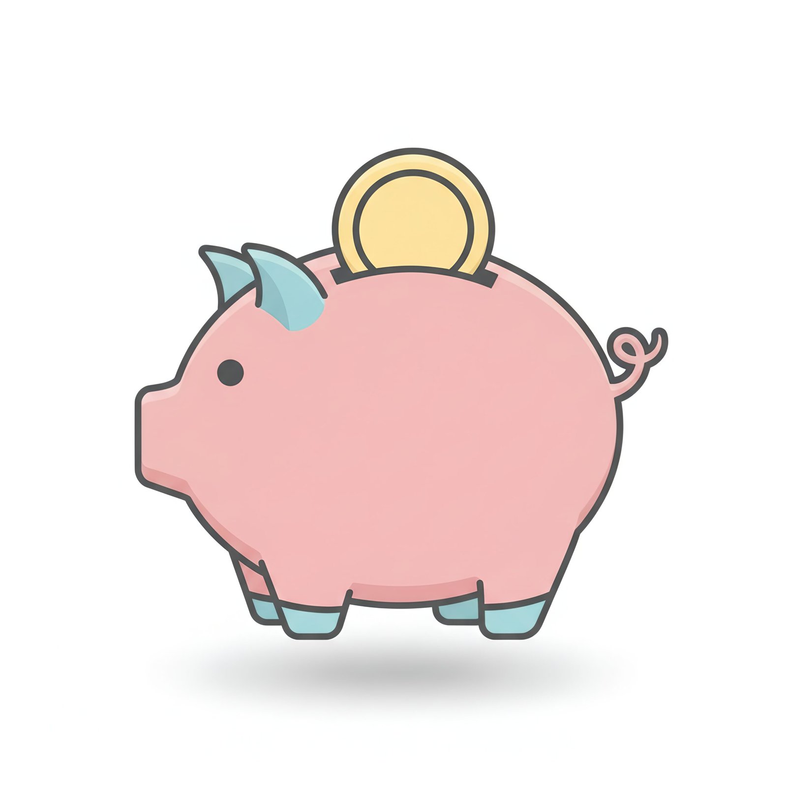 flat vector icon of a piggy bank with coin slot on top pastel palette dark gray outline rounded corners soft shadow isolated on white
