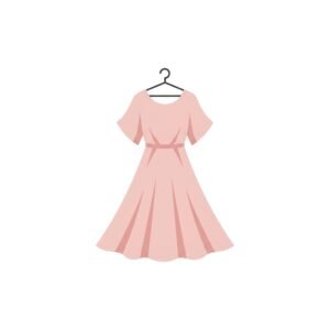 flat vector icon of a pink dress on hanger minimalist design white background 2