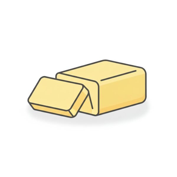 flat vector icon of a rectangular butter block with one slice partially cuy outline rounded corners soft shadow isolated on pure white background