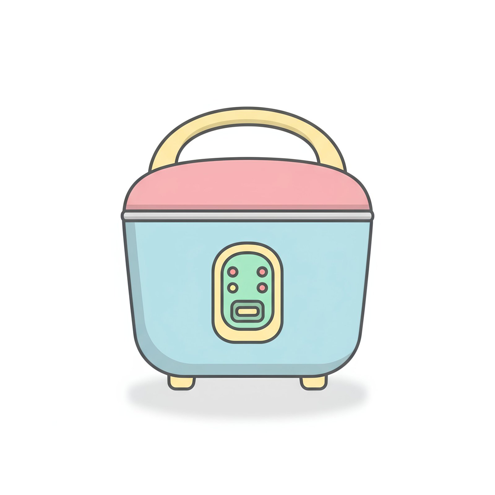 flat vector icon of a rice cooker with handle pastel colors dark gray outline rounded corners subtle shadow on pure white background