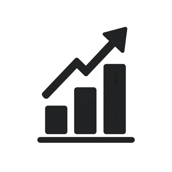 flat vector icon of a rising bar chart with an arrow