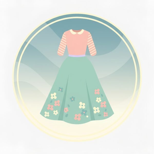 Flat vector icon of skirt and blouse combination pastel colors