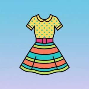 flat vector icon of a skirt and blouse combination vibrant color palette