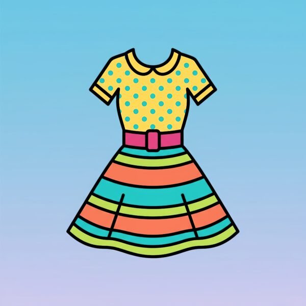 flat vector icon of a skirt and blouse combination vibrant color palette