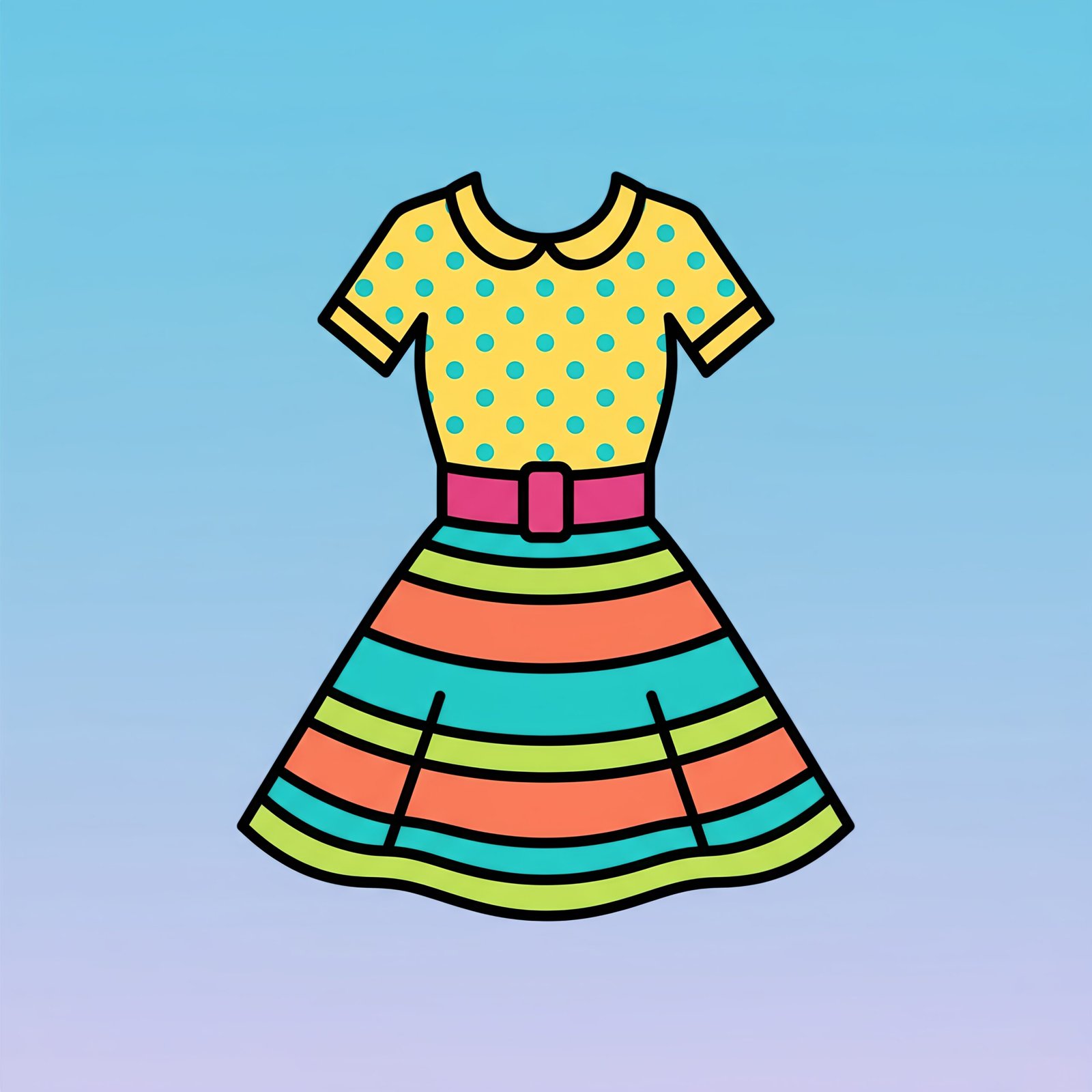 flat vector icon of a skirt and blouse combination vibrant color palette