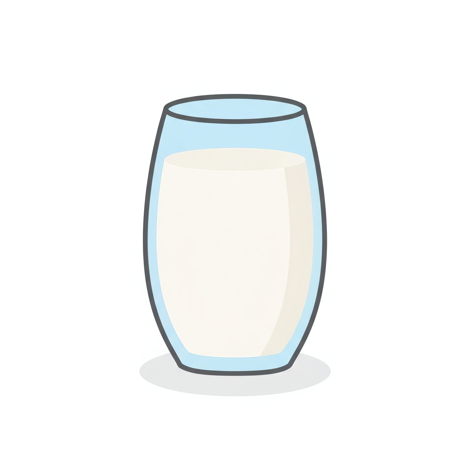 flat vector icon of a tall glass filled with milk using simple pastel filladow pure white background
