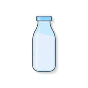 flat vector icon of a tall glass milk bottle with rounded shoulders and a cap pastel whiteblue fill outline soft drop shadow white background
