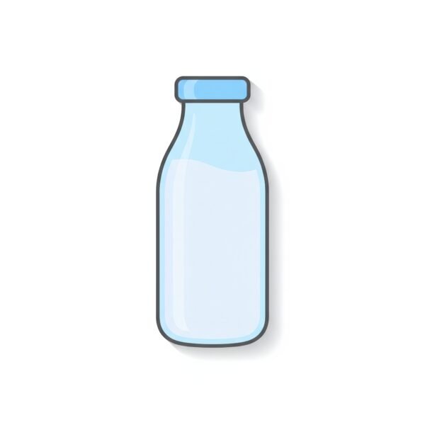 flat vector icon of a tall glass milk bottle with rounded shoulders and a cap pastel whiteblue fill outline soft drop shadow white background