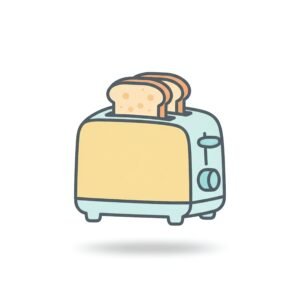 flat vector icon of a toaster with bread slices pastel fill thick dark gray outline rounded shape soft drop shadow white background