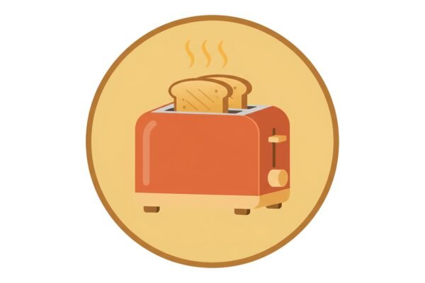 flat vector icon of a toaster with two slices of bread warm color tones
