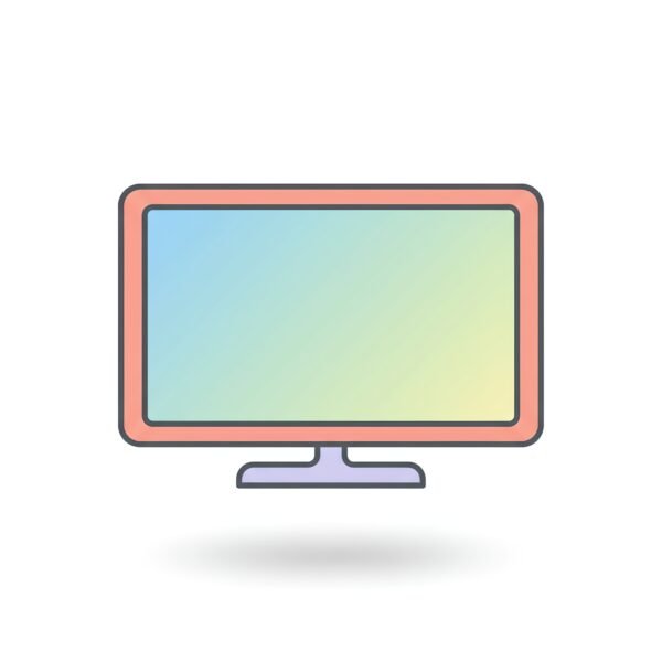 flat vector icon of a tv with slim frame pastel colors dark gray outline rounded corners soft drop shadow isolated on white