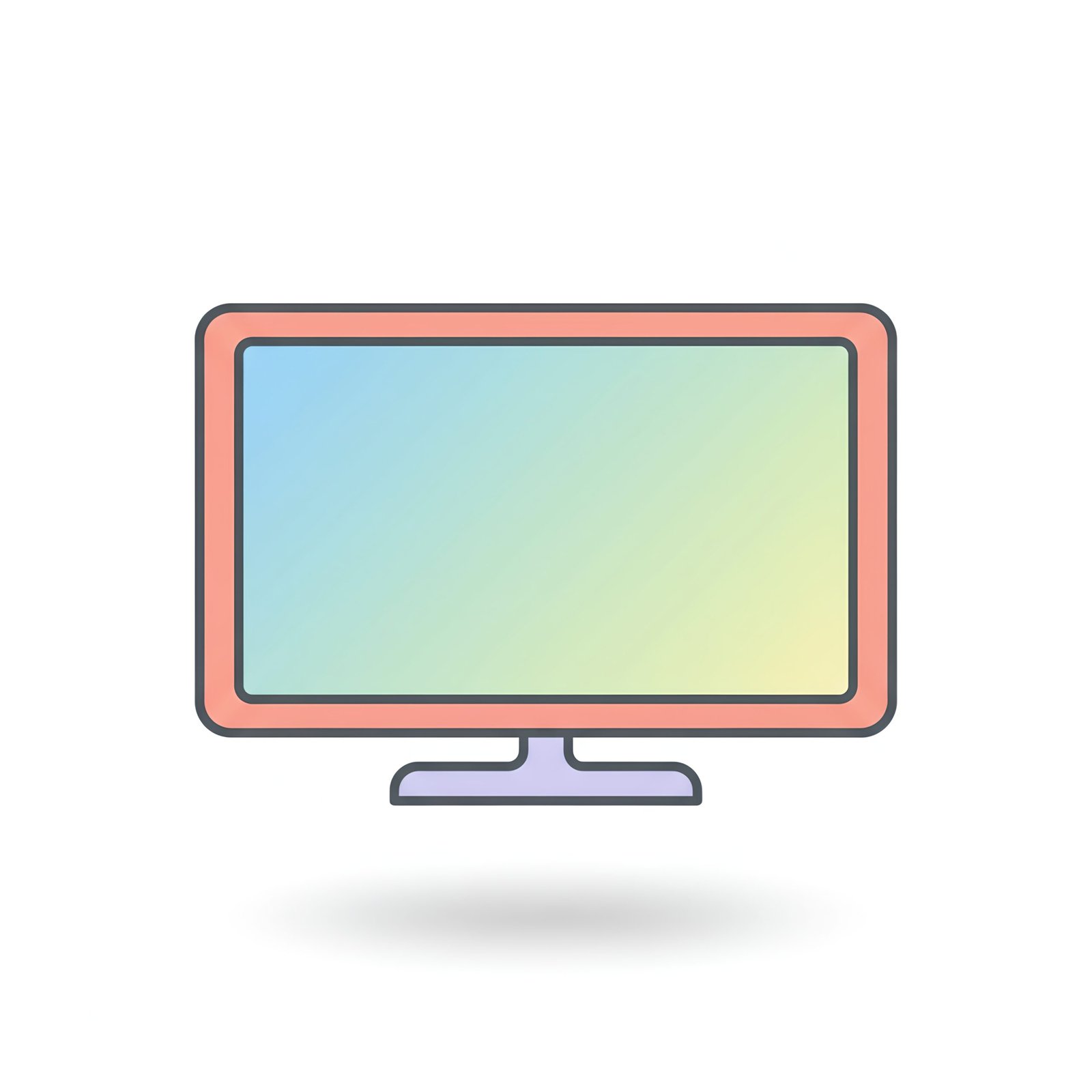 flat vector icon of a tv with slim frame pastel colors dark gray outline rounded corners soft drop shadow isolated on white