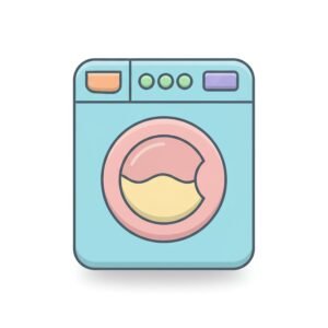 flat vector icon of a washing machine circular door pastel colors dark gray outlines rounded geometry soft drop shadow isolated on white