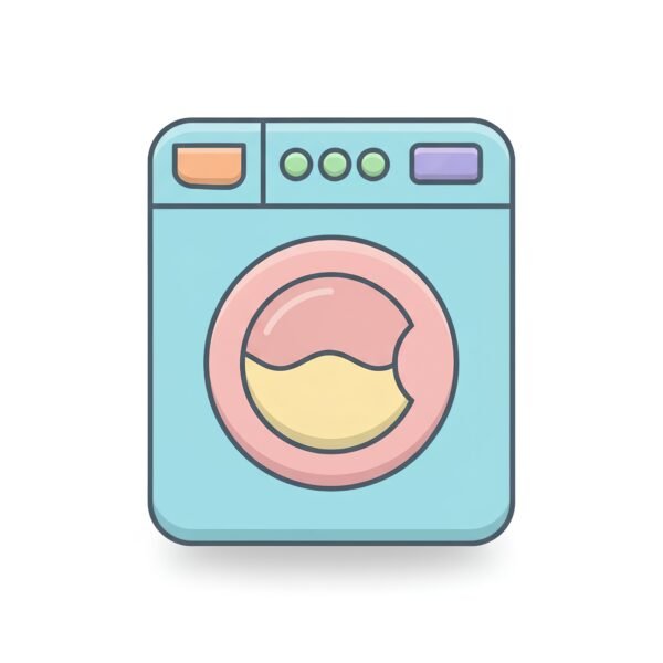 flat vector icon of a washing machine circular door pastel colors dark gray outlines rounded geometry soft drop shadow isolated on white