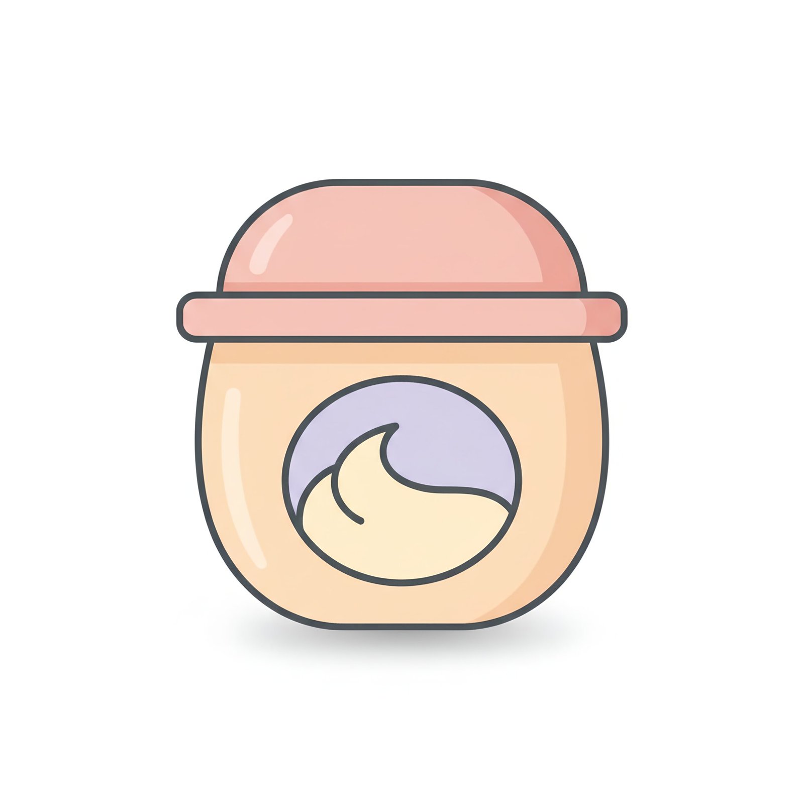 flat vector icon of a yogurt cup with lid pastel tones dark gray outld shapes gentle shadow white background