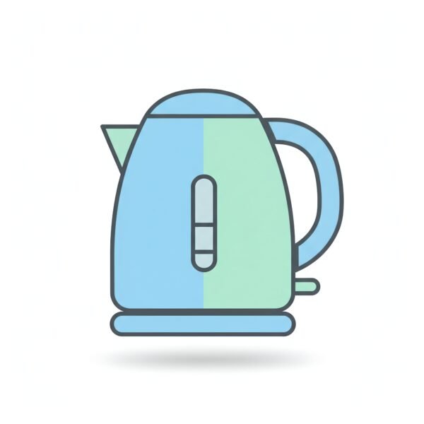 flat vector icon of an electric kettle smooth body pastel fill dark gray outline rounded corners soft 5 shadow isolated on white