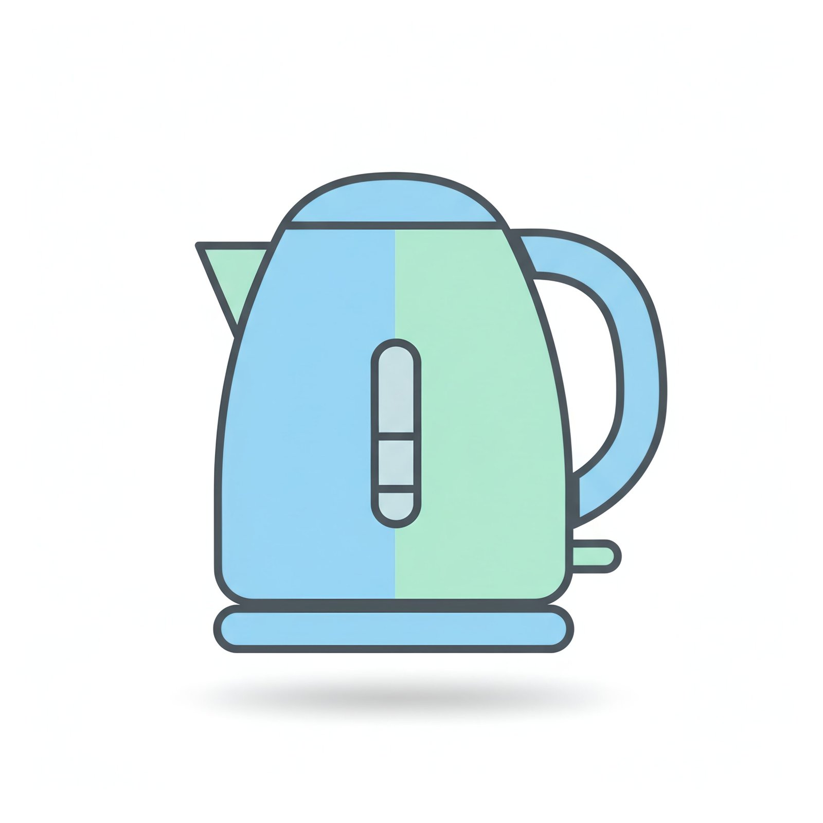 flat vector icon of an electric kettle smooth body pastel fill dark gray outline rounded corners soft 5 shadow isolated on white