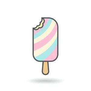 flat vector icon of an ice cream bar with a bite taken out of the top cornolors rounded corners dark gray outline soft shadow white background