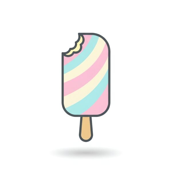 flat vector icon of an ice cream bar with a bite taken out of the top cornolors rounded corners dark gray outline soft shadow white background