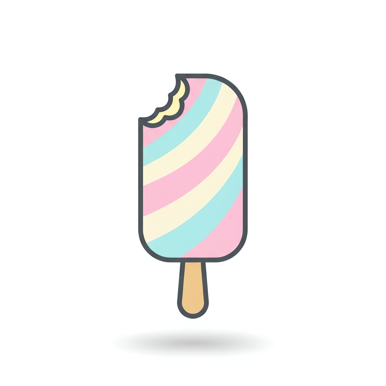 flat vector icon of an ice cream bar with a bite taken out of the top cornolors rounded corners dark gray outline soft shadow white background