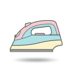 flat vector icon of an iron flat pastel fill thick outline in dark gray smooth rounded edges subtle shadow white background