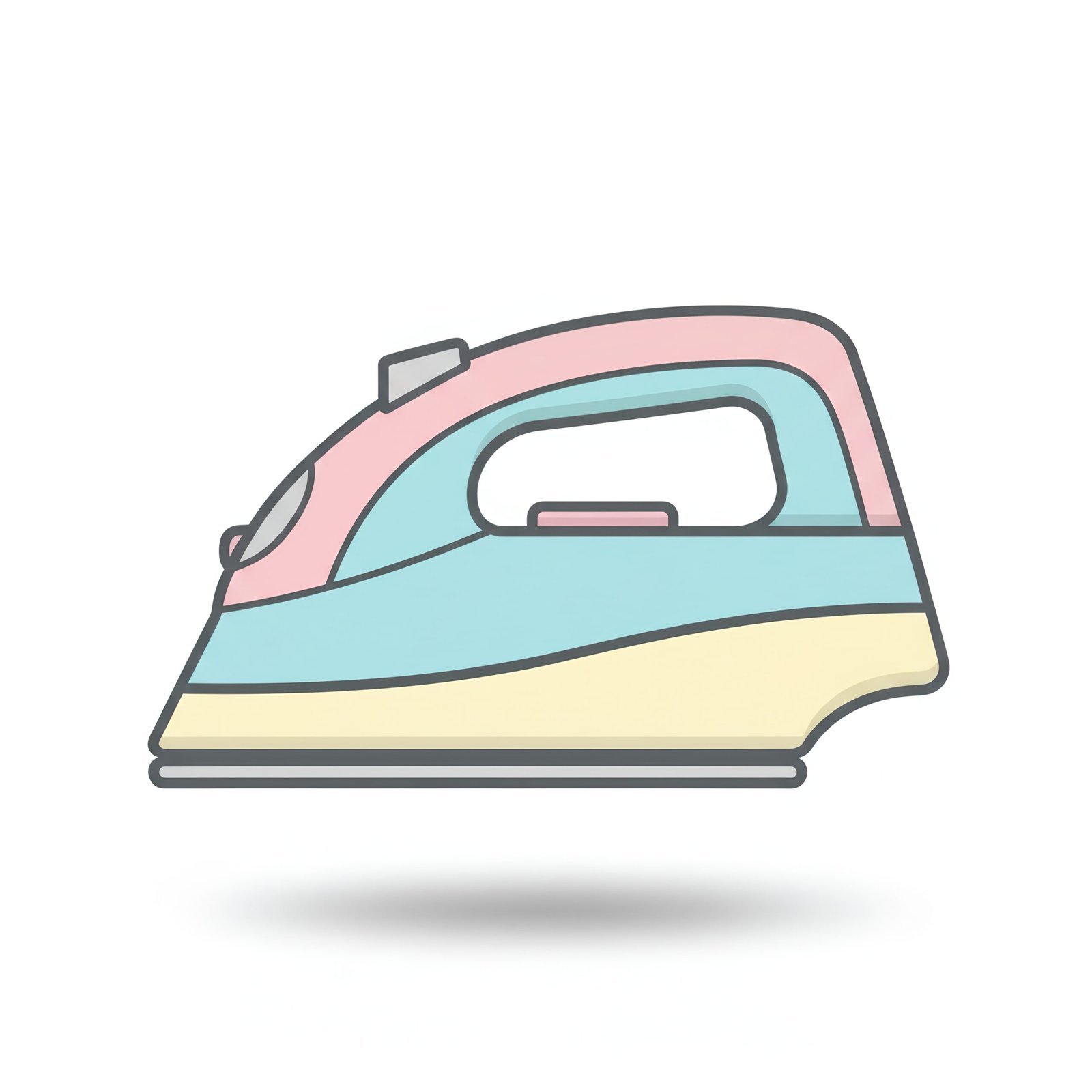 flat vector icon of an iron flat pastel fill thick outline in dark gray smooth rounded edges subtle shadow white background