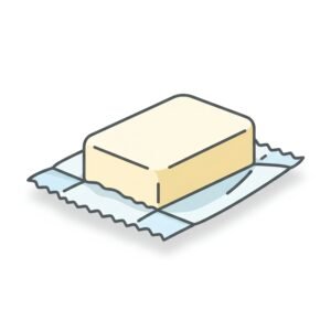 flat vector icon of cream cheese block in open wrapper pastel tones rounded shapes dark gray outline soft shadow pure white background