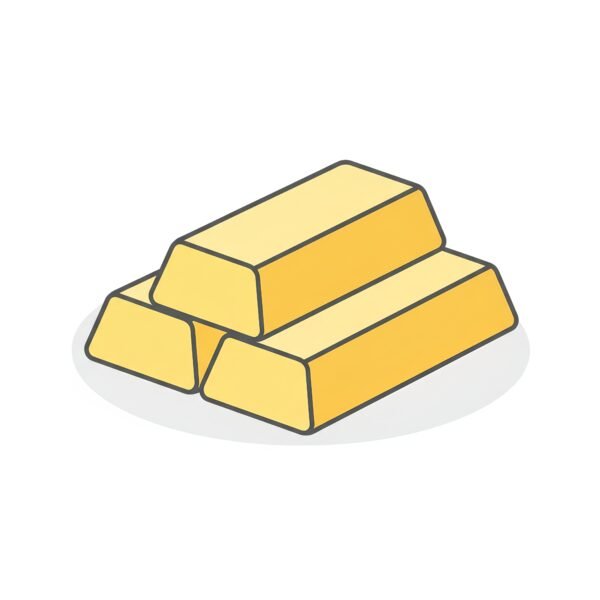 flat vector icon of gold bars pastel yellow fill dark gray outline rounded corners soft shadow isolated on white