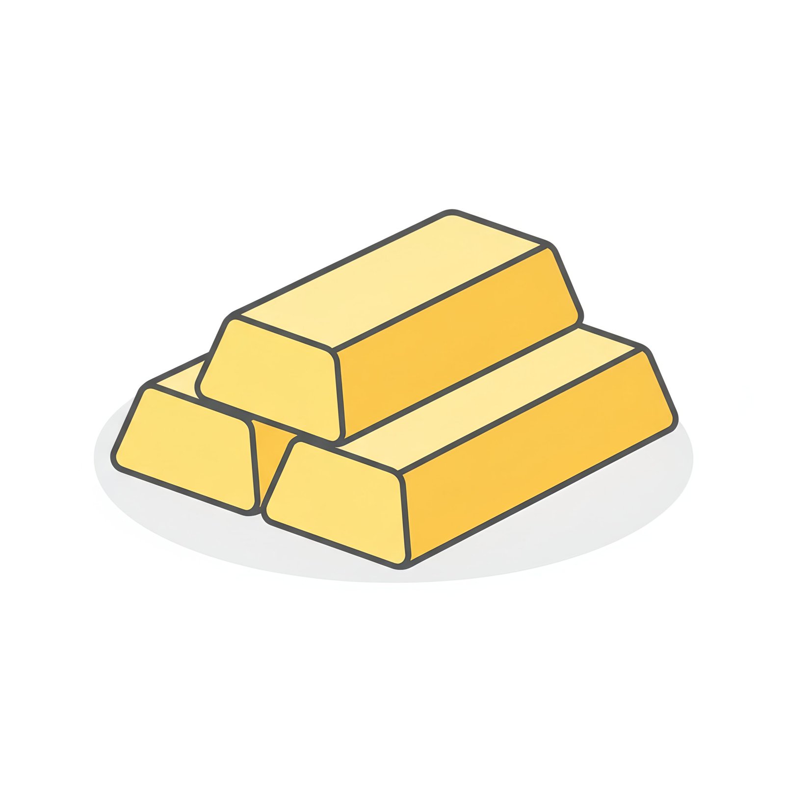 flat vector icon of gold bars pastel yellow fill dark gray outline rounded corners soft shadow isolated on white