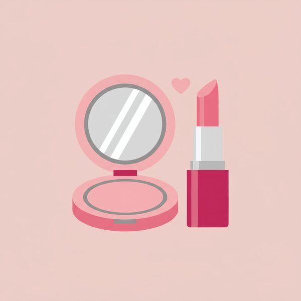 flat vector icon of lipstick and compact mirror beauty theme