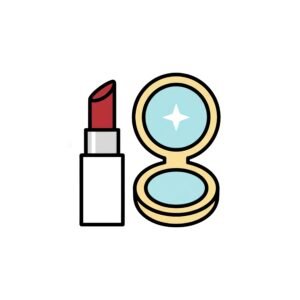 flat vector icon of lipstick and compact mirror beauty theme