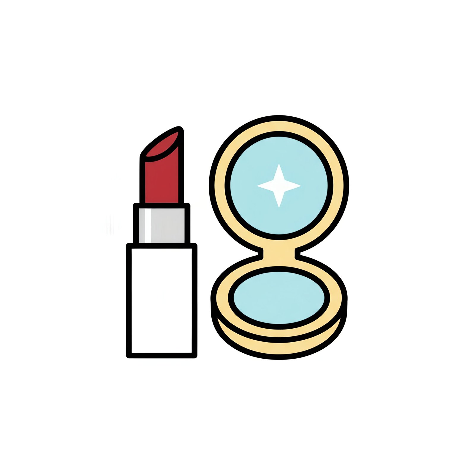 flat vector icon of lipstick and compact mirror beauty theme