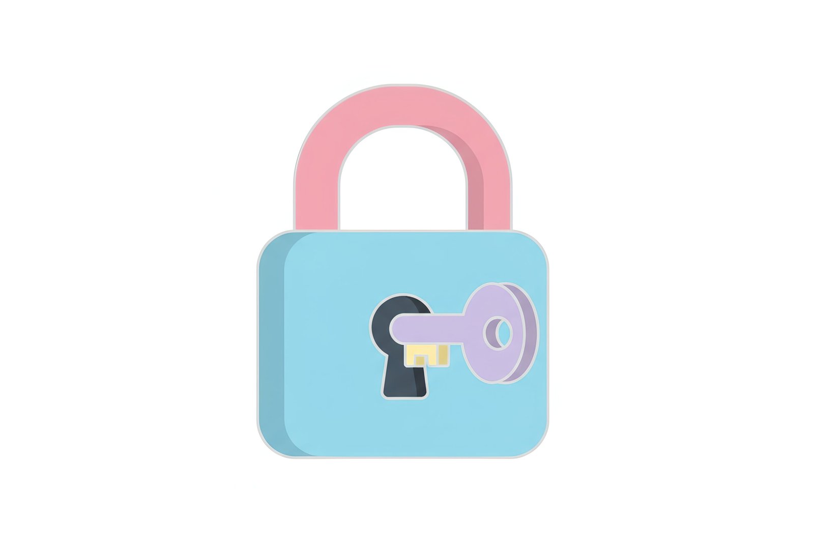 flat vector icon of padlock with key inserted minimal design pastel colors isolated on white