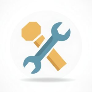 flat vector illustration of a bolt and wrench crossed minimal geometric design soft shadows