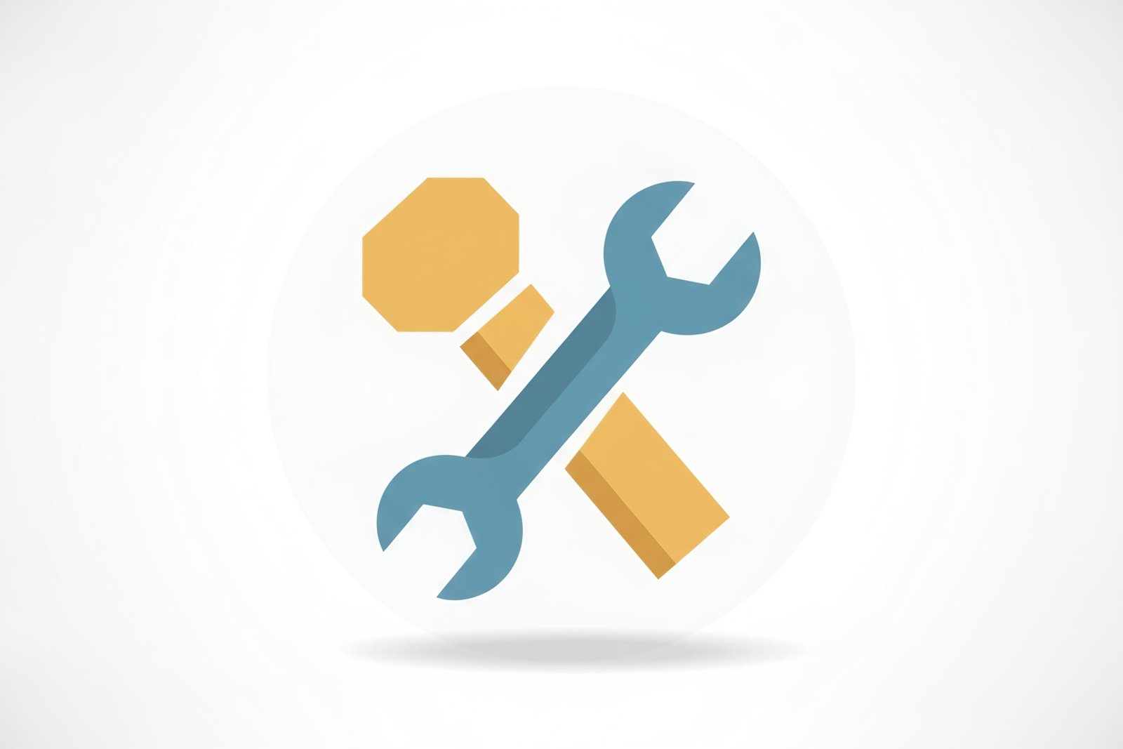 flat vector illustration of a bolt and wrench crossed minimal geometric design soft shadows
